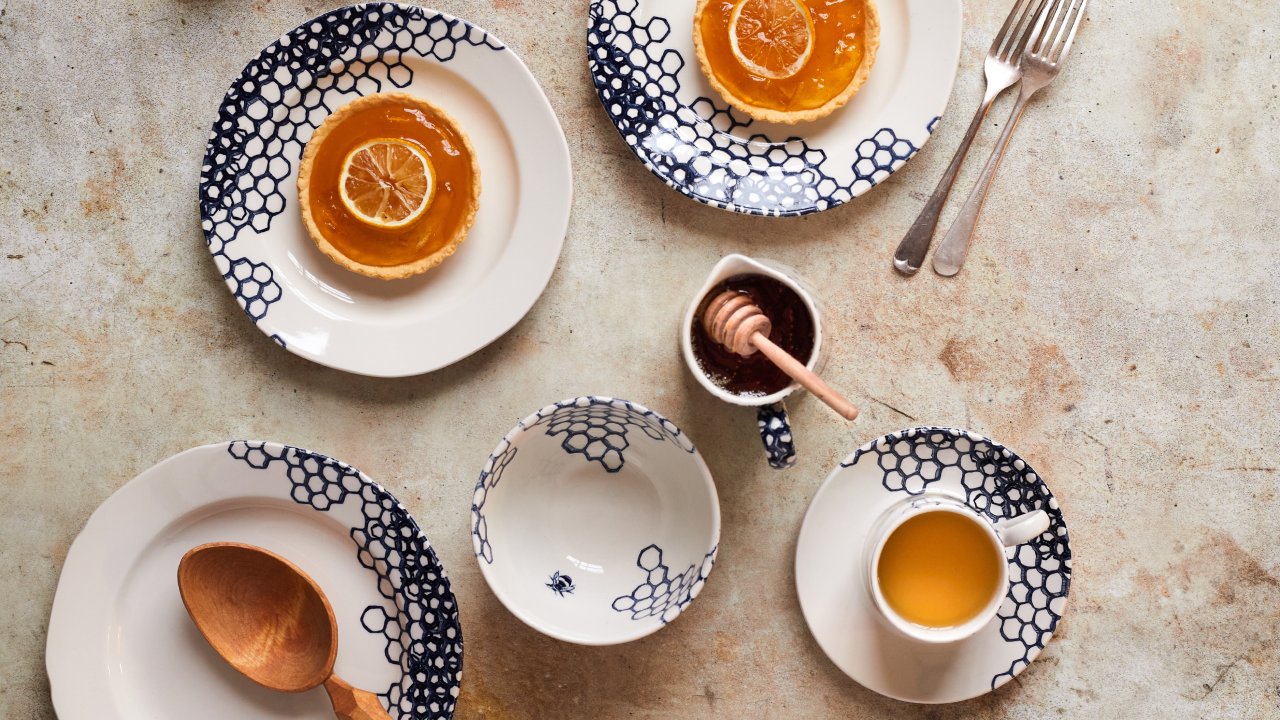 Ink Blue Pollen | Handcrafted English Tableware | Burleigh Pottery
