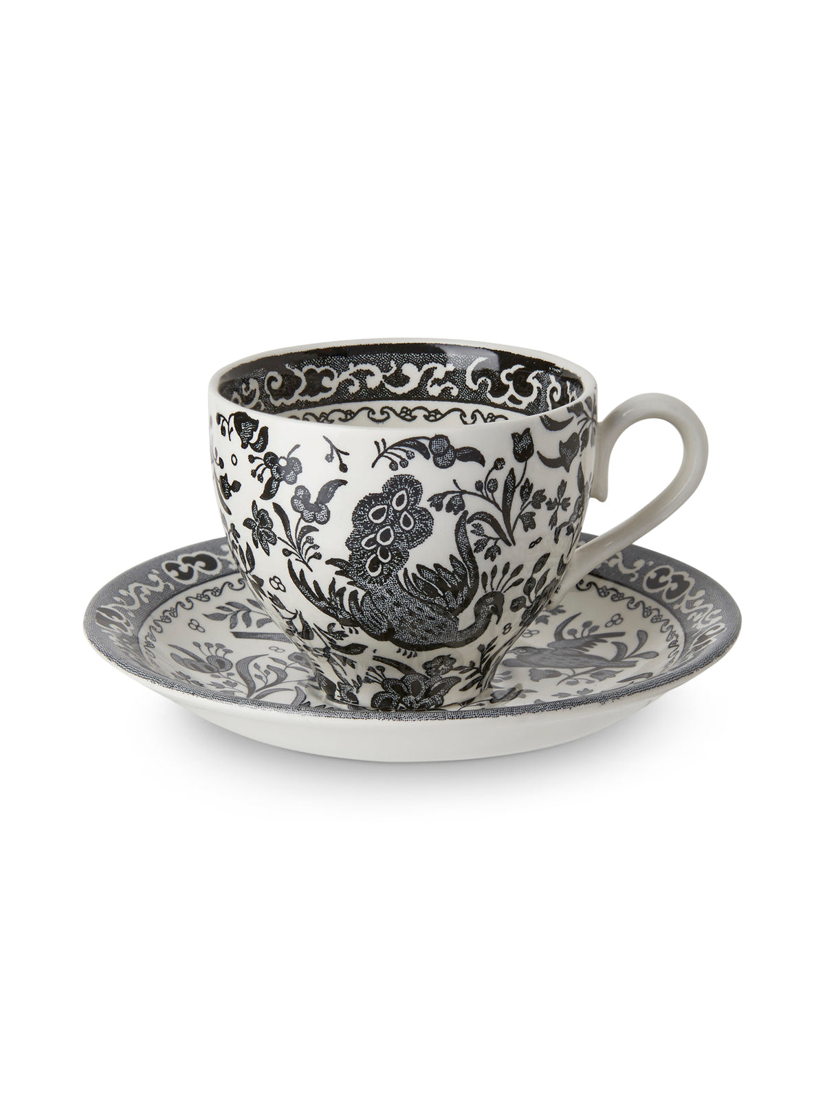 Black Regal Peacock Teacup & Saucer