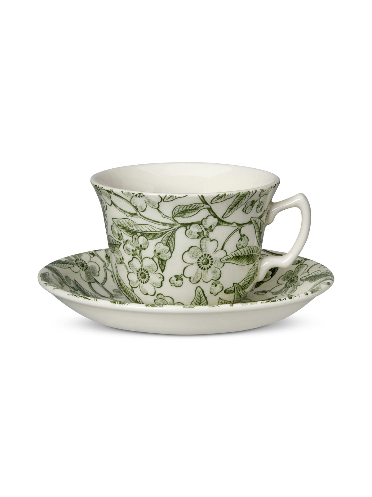 Green Prunus Teacup & Saucer