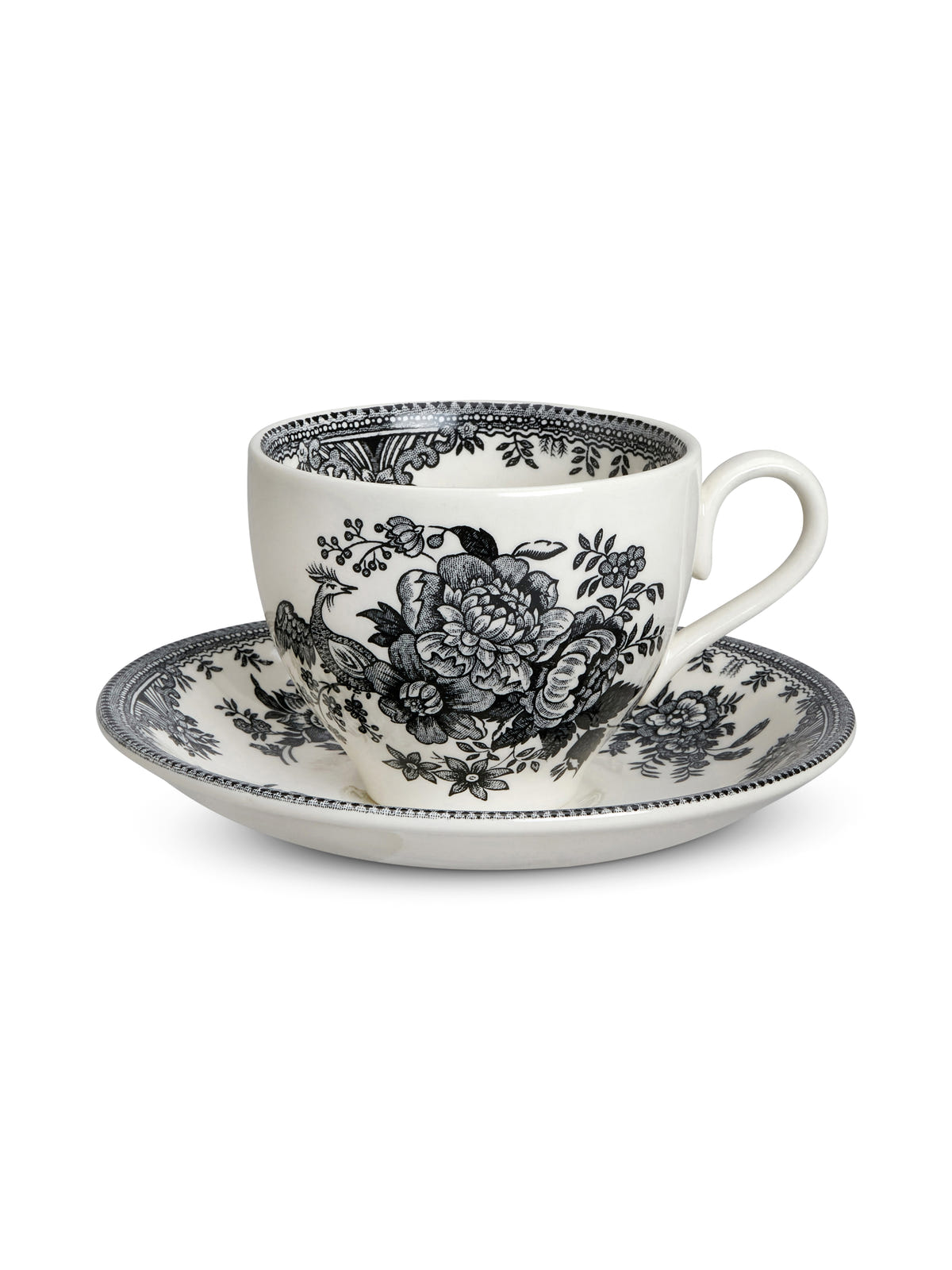 Black & White Asiatic Pheasants Teacup & Saucer