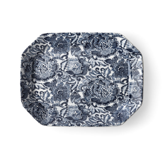 Faded Peony Indigo Rectangular Platter
